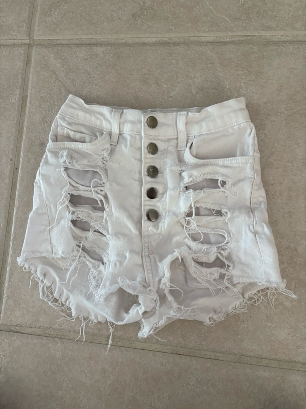Fashion Nova High-Rise Distressed White Denim Shorts - Size Small